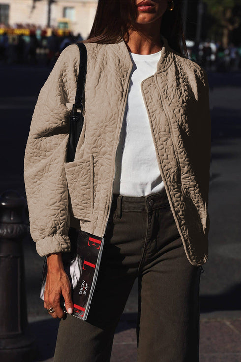 Textured Floral Quilted Woven Stretch Outerwear Jacket
