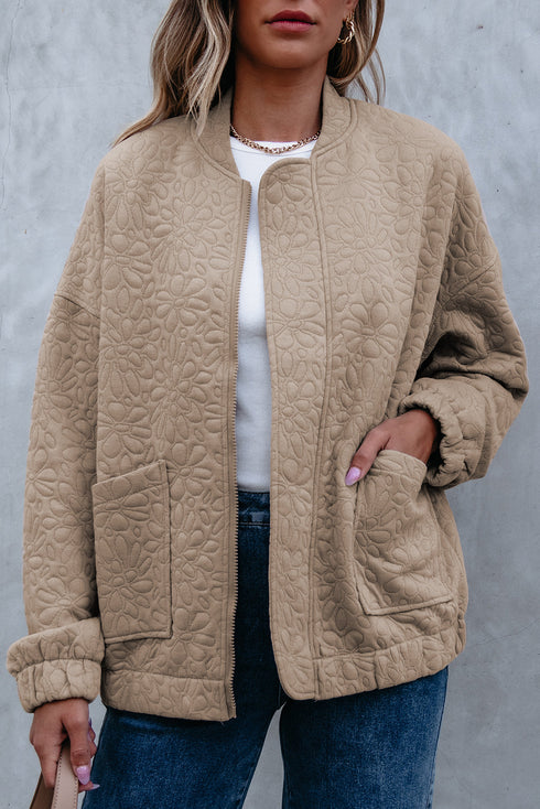 Textured Floral Quilted Woven Stretch Outerwear Jacket