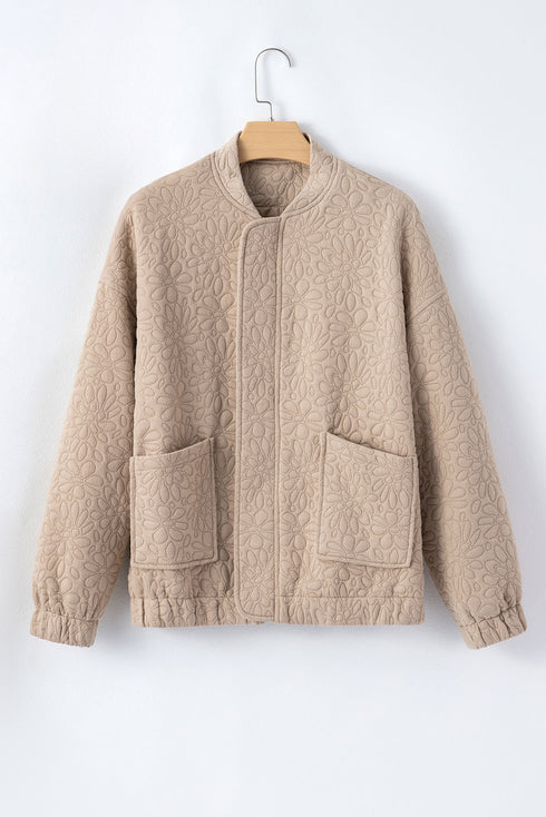 Textured Floral Quilted Woven Stretch Outerwear Jacket