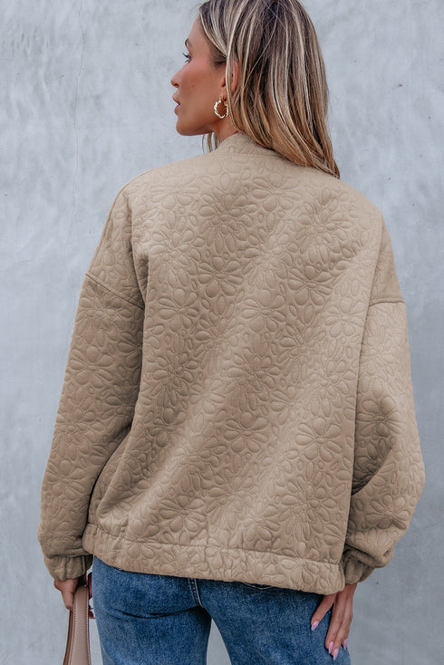 Textured Floral Quilted Woven Stretch Outerwear Jacket