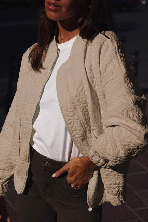 Textured Floral Quilted Woven Stretch Outerwear Jacket