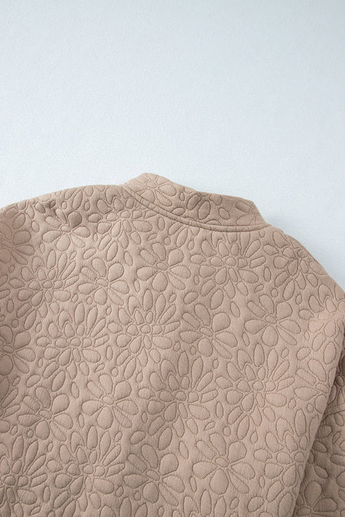 Textured Floral Quilted Woven Stretch Outerwear Jacket