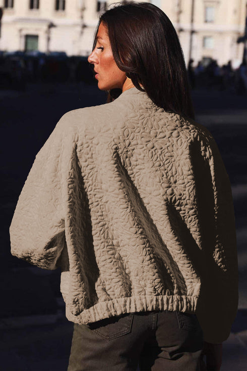 Textured Floral Quilted Woven Stretch Outerwear Jacket