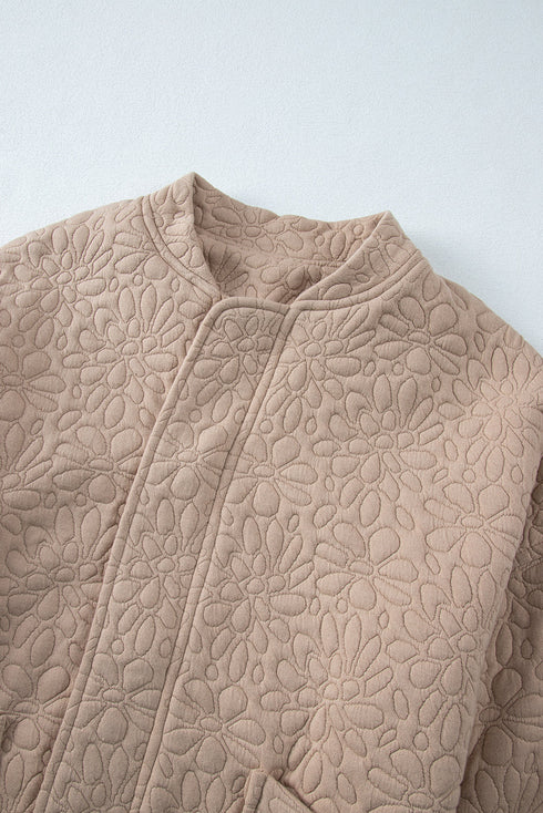 Textured Floral Quilted Woven Stretch Outerwear Jacket
