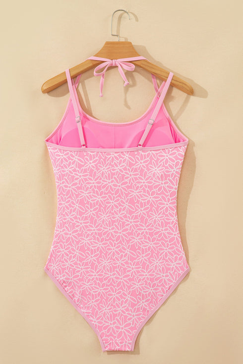 Textured Floral Scoop Neck Double Strap Bodysuit