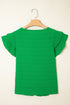 Textured Flutter Sleeve Crew Neck Elegant Top