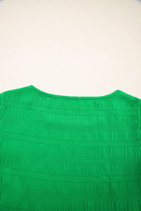 Textured Flutter Sleeve Crew Neck Elegant Top