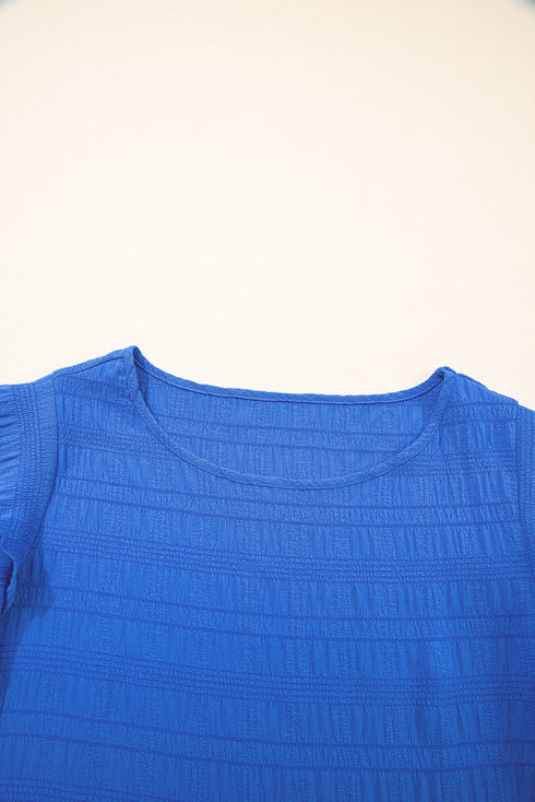 Textured Flutter Sleeve Crew Neck Elegant Top