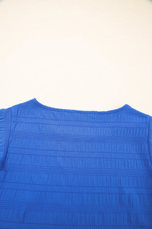 Textured Flutter Sleeve Crew Neck Elegant Top