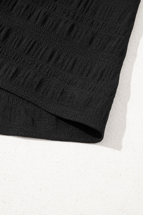 Textured Flutter Sleeve Crew Neck Elegant Top