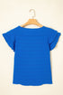 Textured Flutter Sleeve Crew Neck Elegant Top