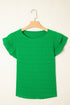 Textured Flutter Sleeve Crew Neck Elegant Top