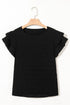 Textured Flutter Sleeve Crew Neck Elegant Top