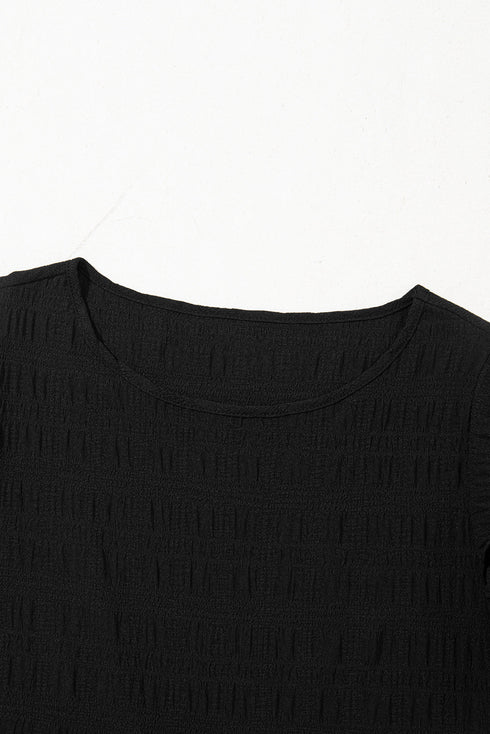 Textured Flutter Sleeve Crew Neck Elegant Top