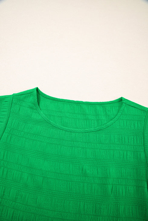 Textured Flutter Sleeve Crew Neck Elegant Top