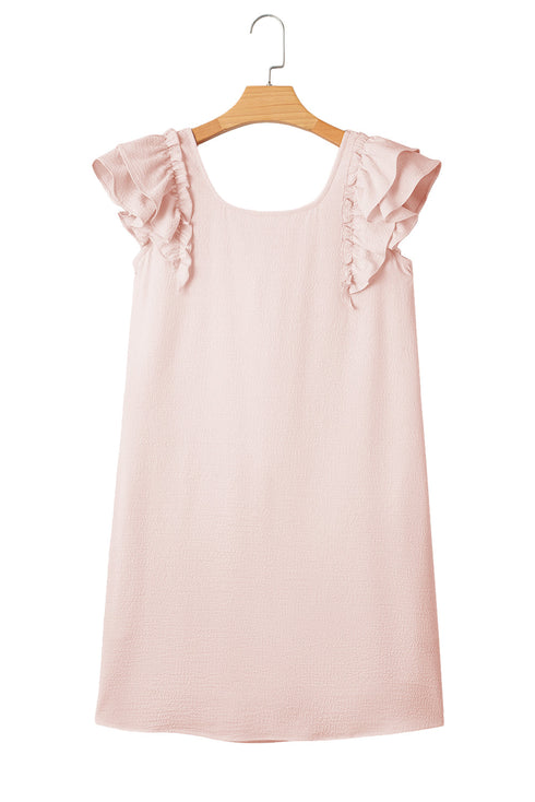 Textured Flutter Sleeve Square Neck Bow Back Mini Dress
