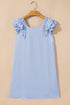 Textured Flutter Sleeve Square Neck Bow Back Mini Dress