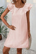Textured Flutter Sleeve Square Neck Bow Back Mini Dress