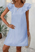 Textured Flutter Sleeve Square Neck Bow Back Mini Dress