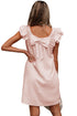 Textured Flutter Sleeve Square Neck Bow Back Mini Dress