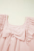 Textured Flutter Sleeve Square Neck Bow Back Mini Dress