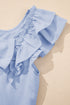 Textured Flutter Sleeve Square Neck Bow Back Mini Dress