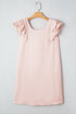 Textured Flutter Sleeve Square Neck Bow Back Mini Dress