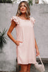 Textured Flutter Sleeve Square Neck Bow Back Mini Dress