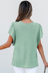 Textured Flutter Sleeve V Neck Relaxed Fit Blouse