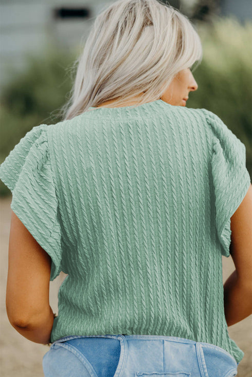 Textured Flutter Sleeve V Neck Relaxed Fit Blouse