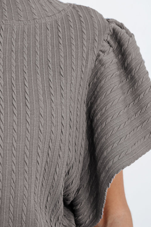 Textured Flutter Sleeve V Neck Relaxed Fit Blouse