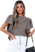 Textured Flutter Sleeve V Neck Relaxed Fit Blouse