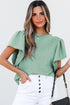 Textured Flutter Sleeve V Neck Relaxed Fit Blouse