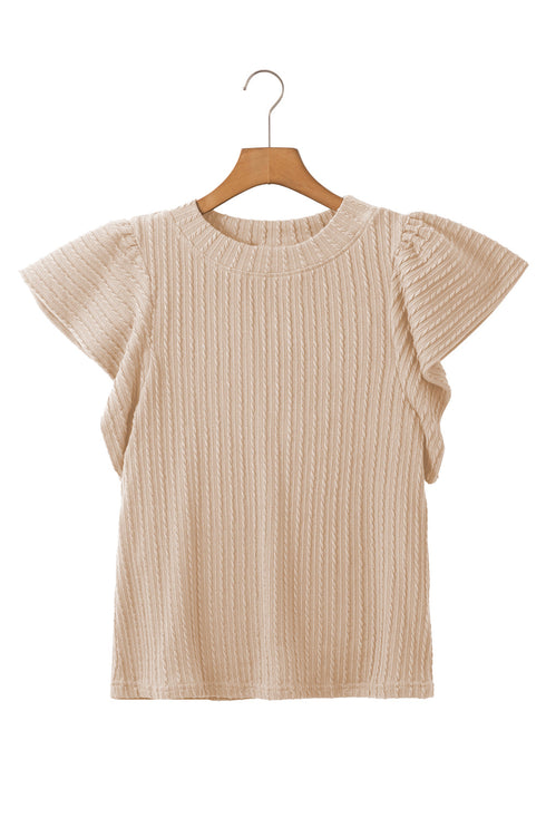 Textured Flutter Sleeve V Neck Relaxed Fit Blouse