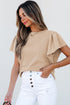 Textured Flutter Sleeve V Neck Relaxed Fit Blouse