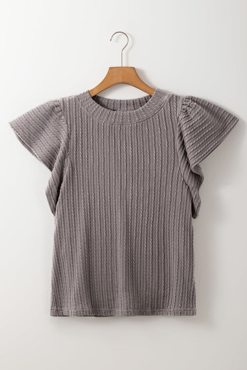Textured Flutter Sleeve V Neck Relaxed Fit Blouse