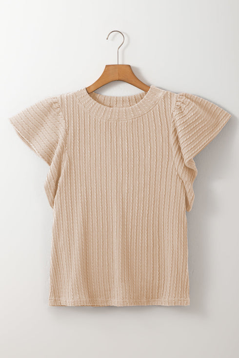 Textured Flutter Sleeve V Neck Relaxed Fit Blouse