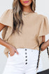 Textured Flutter Sleeve V Neck Relaxed Fit Blouse