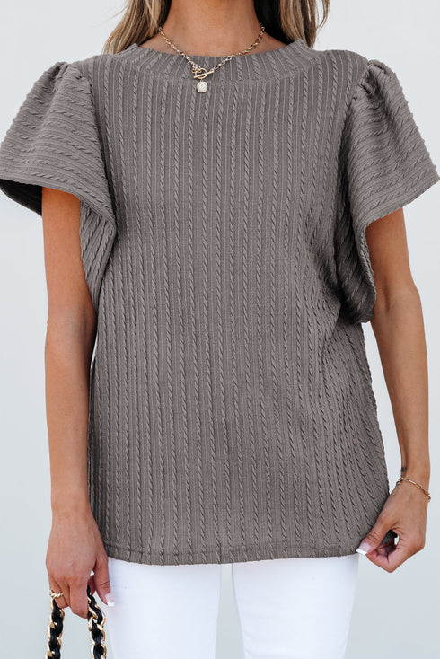 Textured Flutter Sleeve V Neck Relaxed Fit Blouse