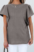 Textured Flutter Sleeve V Neck Relaxed Fit Blouse