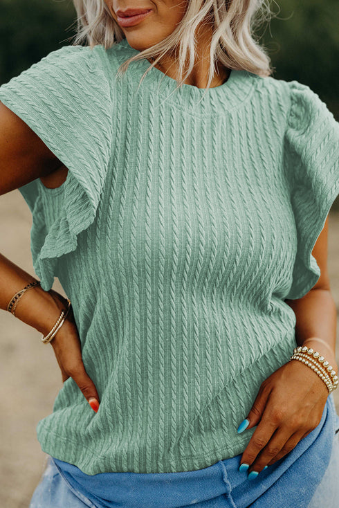 Textured Flutter Sleeve V Neck Relaxed Fit Blouse