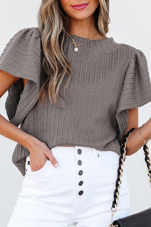 Textured Flutter Sleeve V Neck Relaxed Fit Blouse