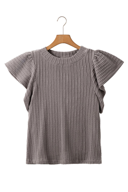 Textured Flutter Sleeve V Neck Relaxed Fit Blouse
