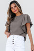 Textured Flutter Sleeve V Neck Relaxed Fit Blouse