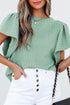Textured Flutter Sleeve V Neck Relaxed Fit Blouse