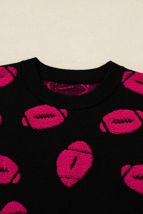 Textured Football Graphic Short Sleeve Crewneck Sweater