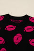 Textured Football Graphic Short Sleeve Crewneck Sweater