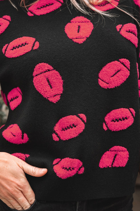 Textured Football Graphic Short Sleeve Crewneck Sweater