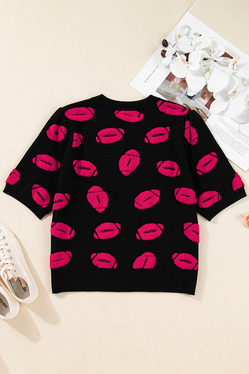 Textured Football Graphic Short Sleeve Crewneck Sweater