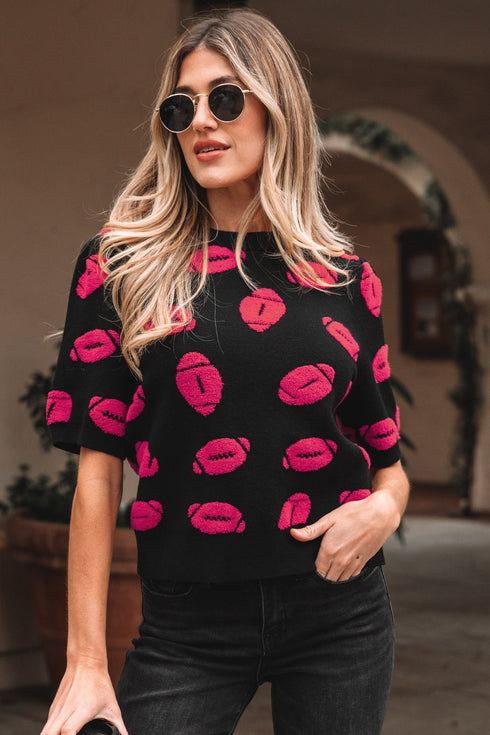 Textured Football Graphic Short Sleeve Crewneck Sweater
